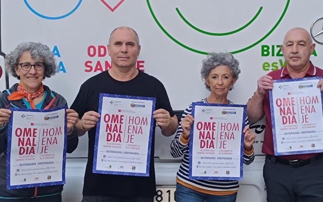 Cuatro de los donantes gernikarras homenajeados —Amagoia L., Cesar T., Encarni F. y Joseba E.— en representación de los 108 altruistas de la comarca.