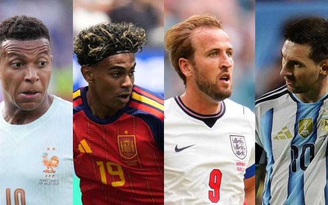 Kylian Mbappé, Lamine Yamal, Harry Kane y Leo Messi.