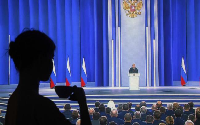 Vladimir Putin, durante su discurso sobre el estado de la nación. Vladimir Putin, durante su discurso sobre el estado de la nación.