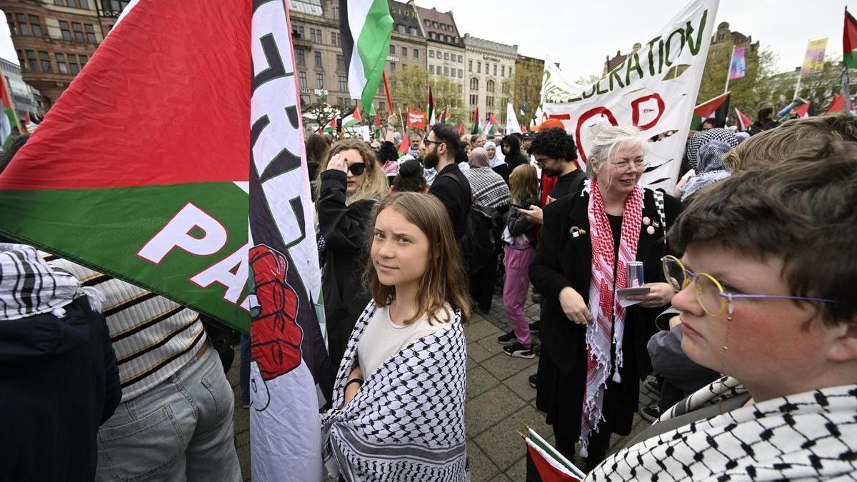 Greta Thunberg en la marcha en Malmö.