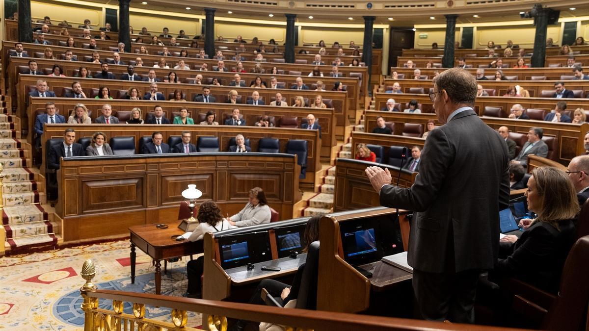 Feijóo se dirige a Sánchez en el Congreso.