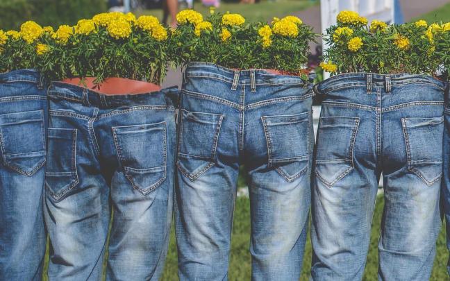 Pantalones vaqueros convertidos en unos originales maceteros.