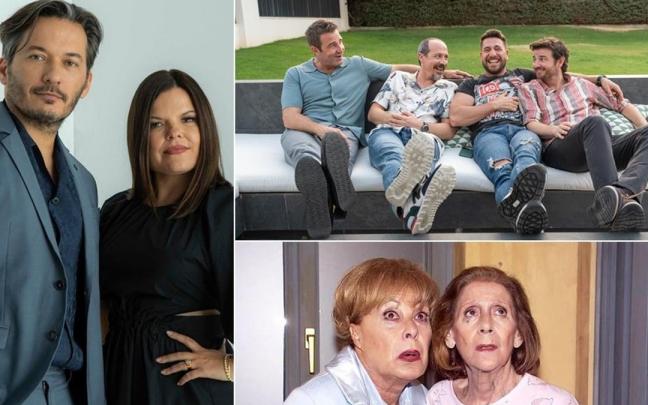 A la izquierda, Abel y Laura Caballero. A la derecha, fotogramas de ‘Machos alfa’ y ‘Aquí no hay quien viva’. / Netflix / Atresmedia A la izquierda, Abel y Laura Caballero. A la derecha, fotogramas de ‘Machos alfa’ y ‘Aquí no hay quien viva’.