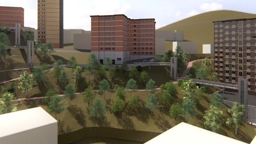 Vista panorámica del recorrido ascendente de los elevadores