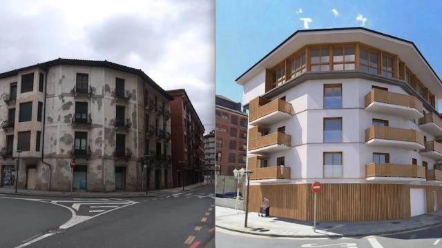 El edificio actual y el futuro, desde la calle Ipeñarrieta.
