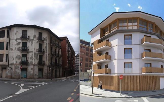 El edificio actual y el futuro, desde la calle Ipeñarrieta.