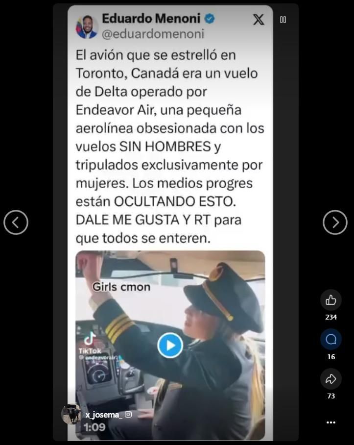 El comentario de un usuario sobre la tripulación femenina.
