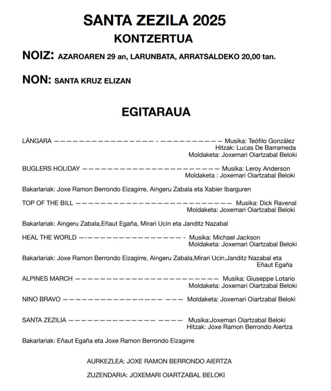 El programa del concierto.