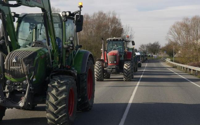 Imagen de una tractorada de agricultores en Gasteiz.