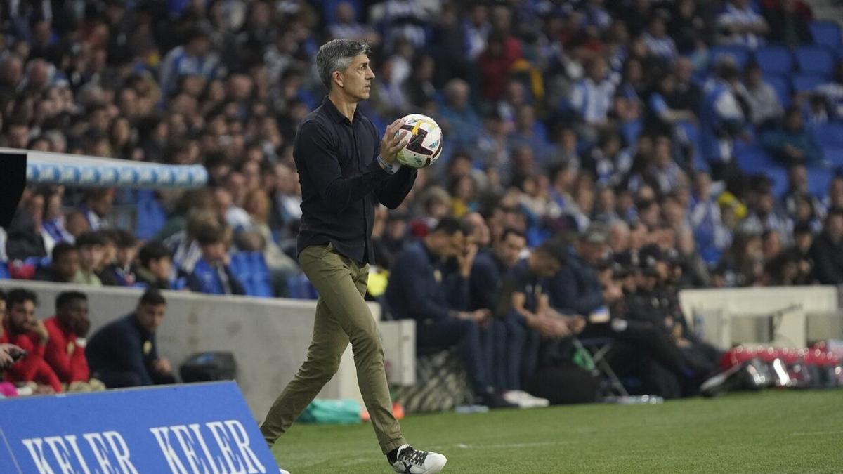 Imanol, durante el partido de este martes en Anoeta. / RUBEN PLAZA