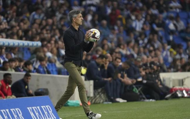 Imanol, durante el partido de este martes en Anoeta. / RUBEN PLAZA