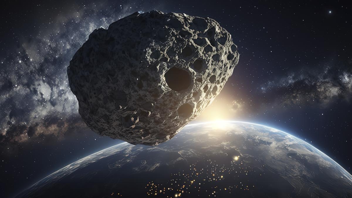Recreación de un asteroide acercándose a la Tierra.