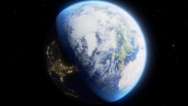 Una fotografía tomada desde el espacio muestra el movimiento de rotación. Una fotografía tomada desde el espacio muestra el movimiento de rotación.