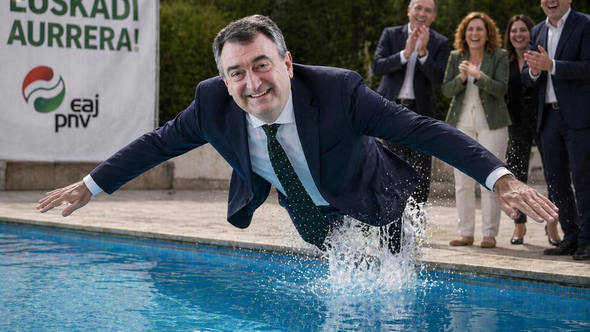 La imagen generada por IA publicada por el PSE de Esteban tirándose a una piscina.