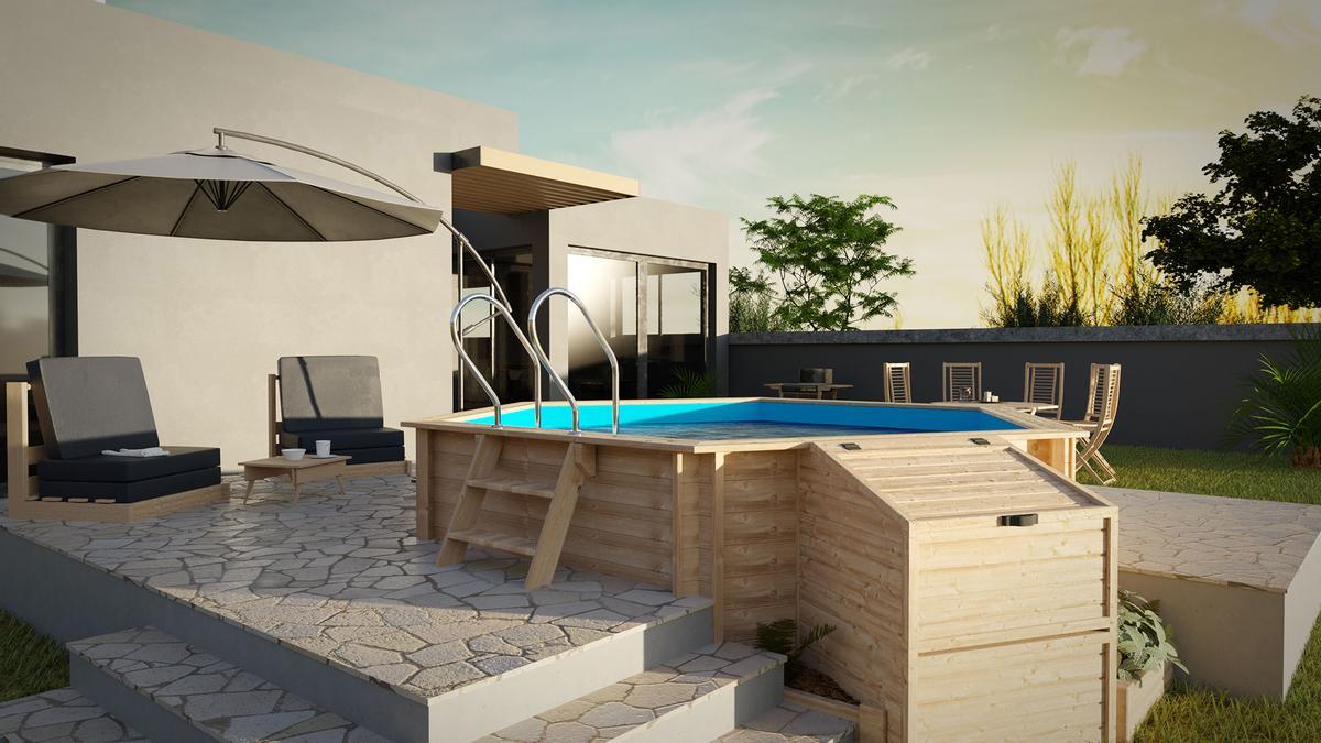 Piscina desmontable de madera.