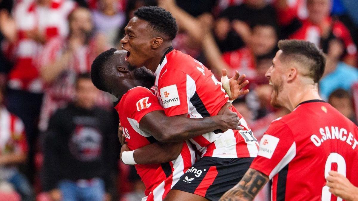 Álvaro Djaló celebrando su primer gol como rojiblanco. / ATHLETIC CLUB