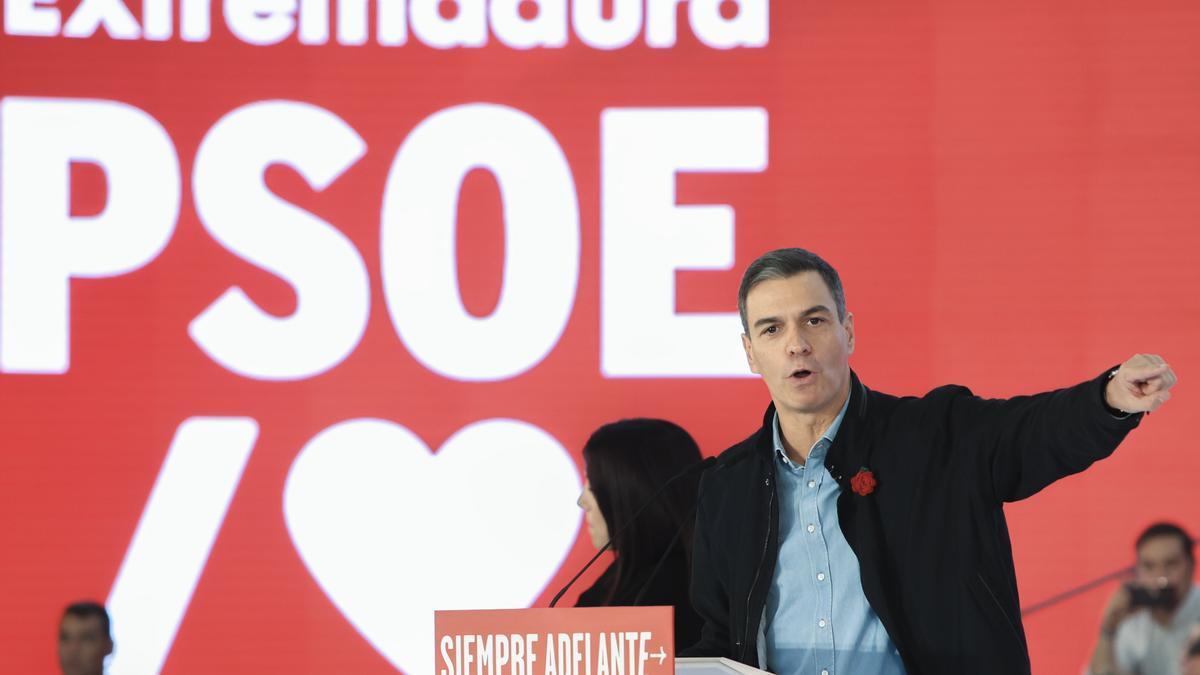 Pedro Sánchez este sábado en un acto político del PSOE de Extremadura en Mérida