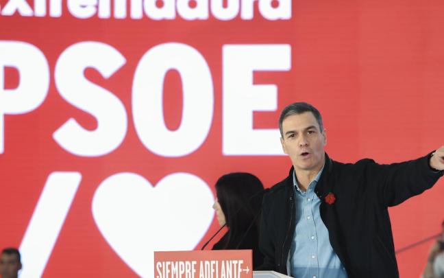 Pedro Sánchez este sábado en un acto político del PSOE de Extremadura en Mérida