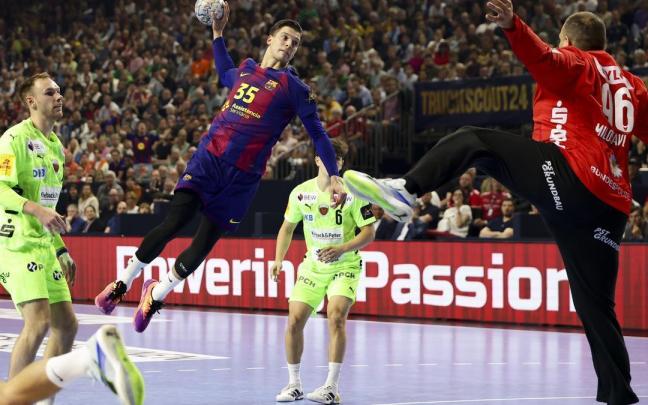El jugador del Barça Domen Makuc, en la final de la Champions League ante el Füchse Berlin