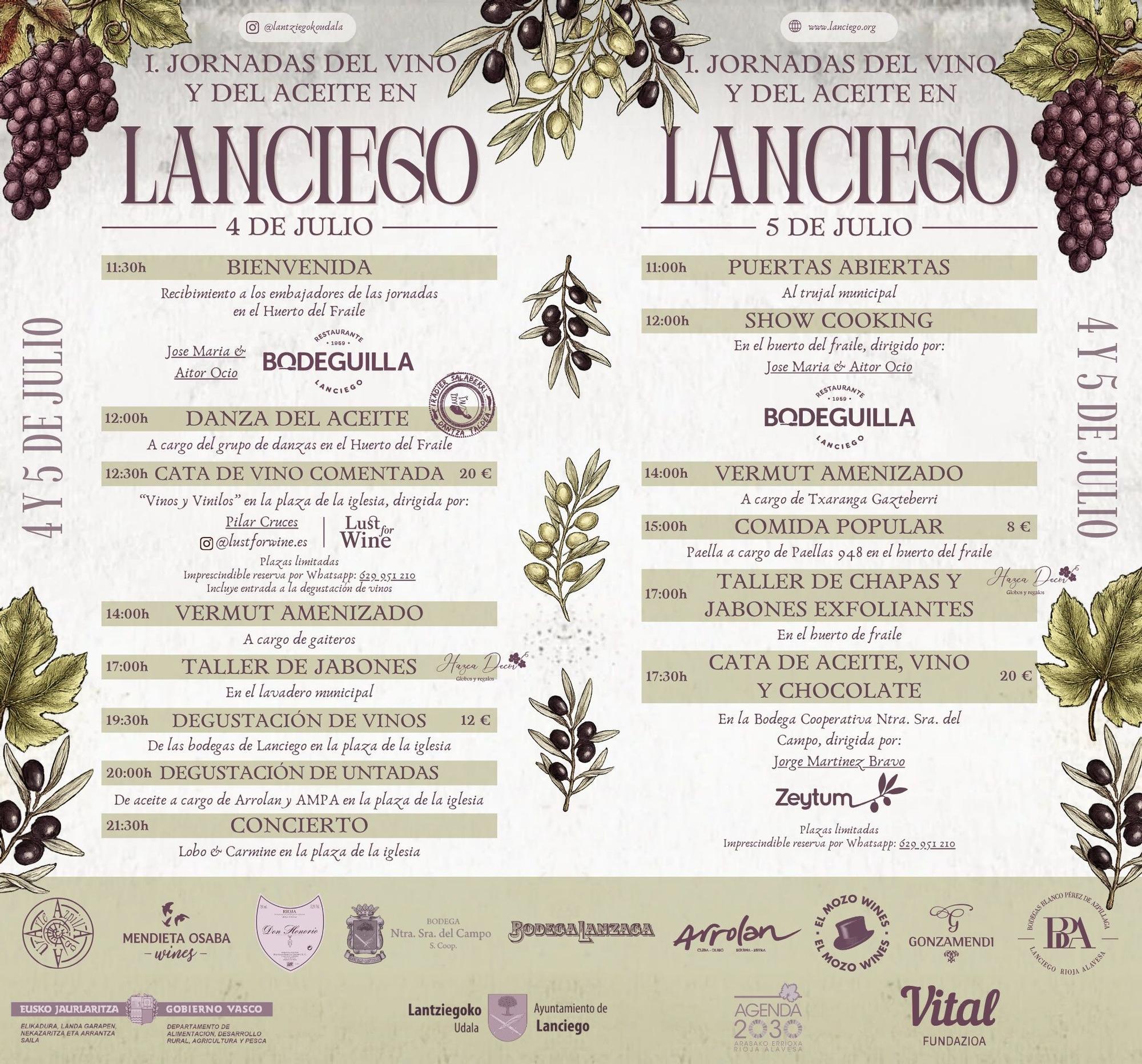 Programa de las primeras jornadas del vino y del aceite en Lanciego