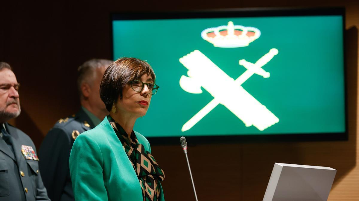 La exdirectora general de la Guardia Civil, María Gámez, durante el anuncio de su renuncia.