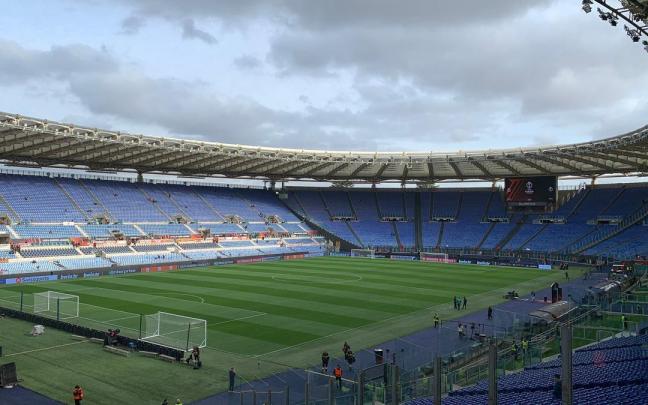 El Estado Olímpico de Roma, preparado para el partido AS Roma-Real Sociedad