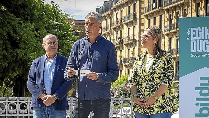 El cabeza de lista el Congreso por Bizkaia, en un acto ayer en Donostia.