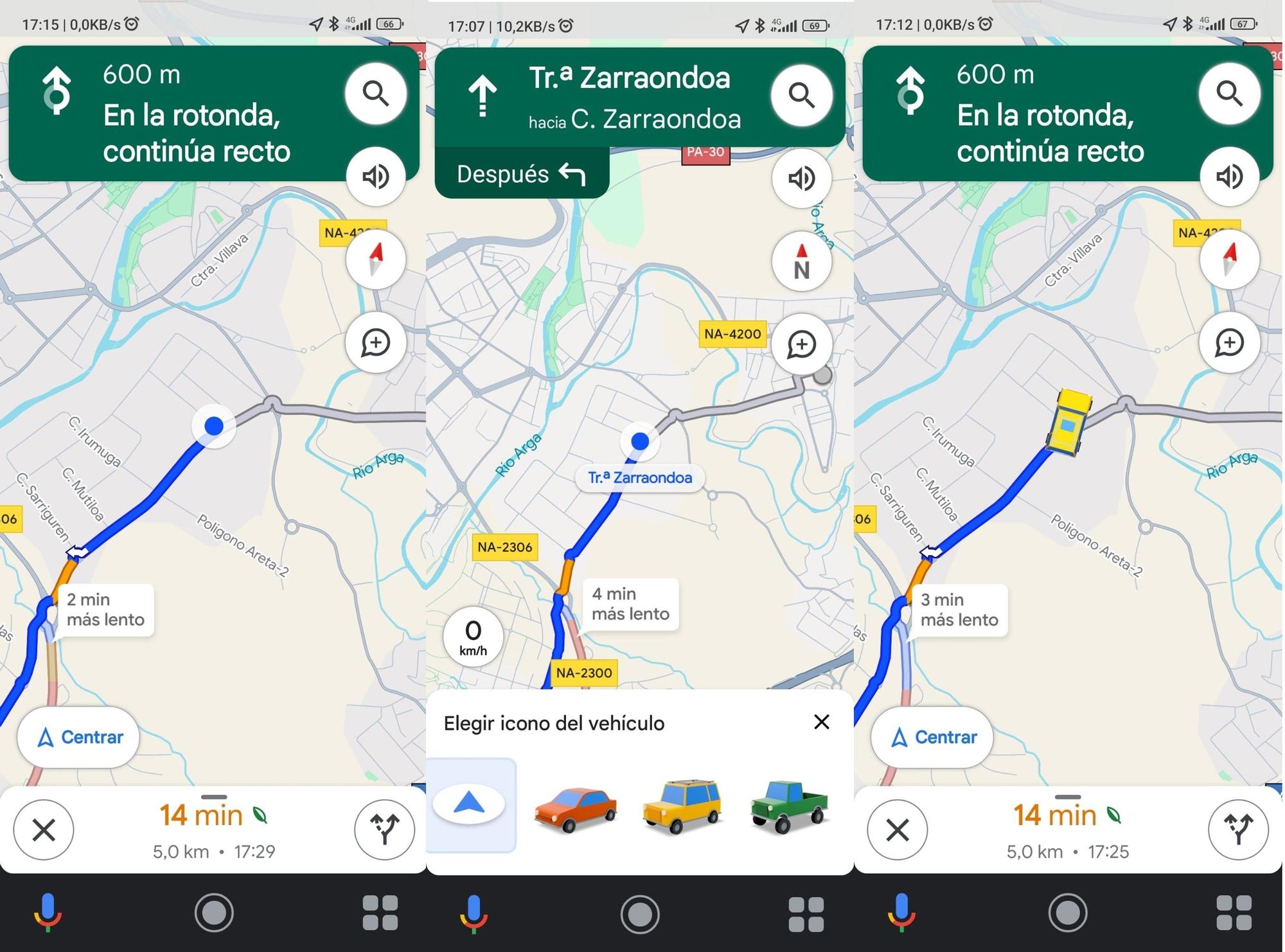 Pantallazos para cambiar el icono de localización de Google Maps.