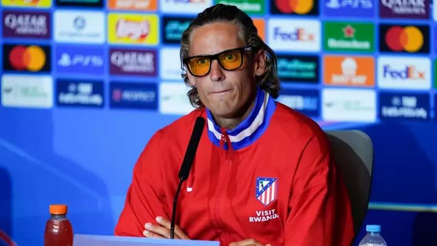 Marcos Llorente en la rueda de prensa previa al partido frente al Bayer Leverkusen