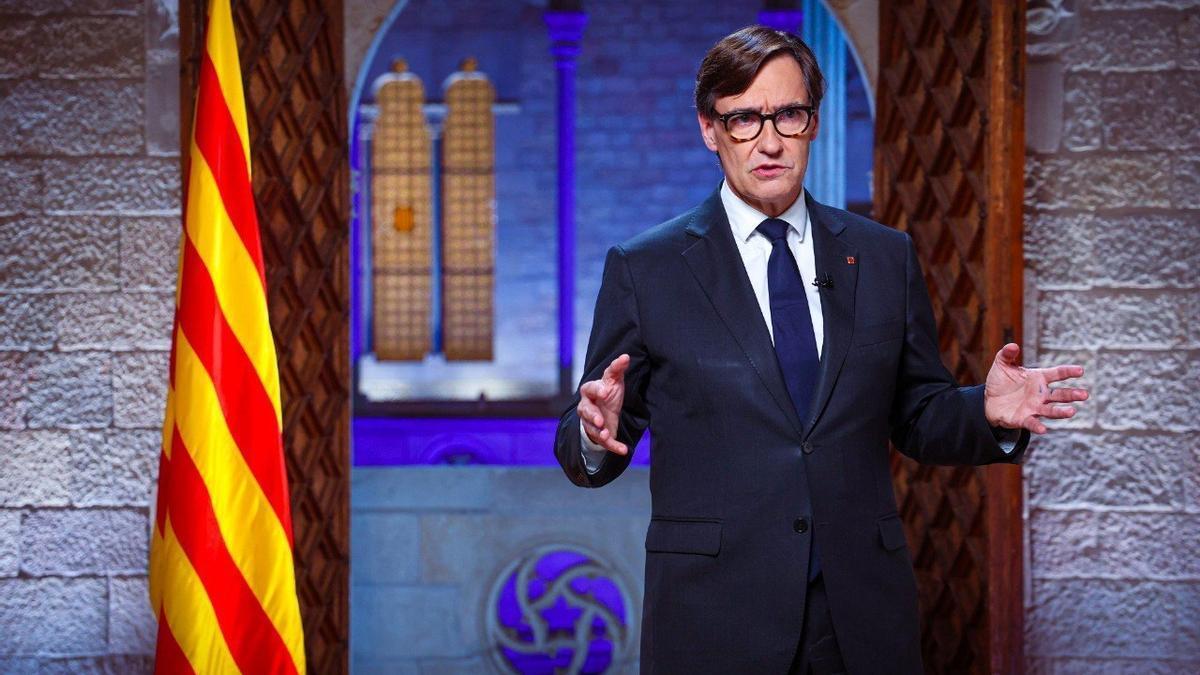 El presidente de la Generalitat, Salvador Illa, en el mensaje institucional por la Diada