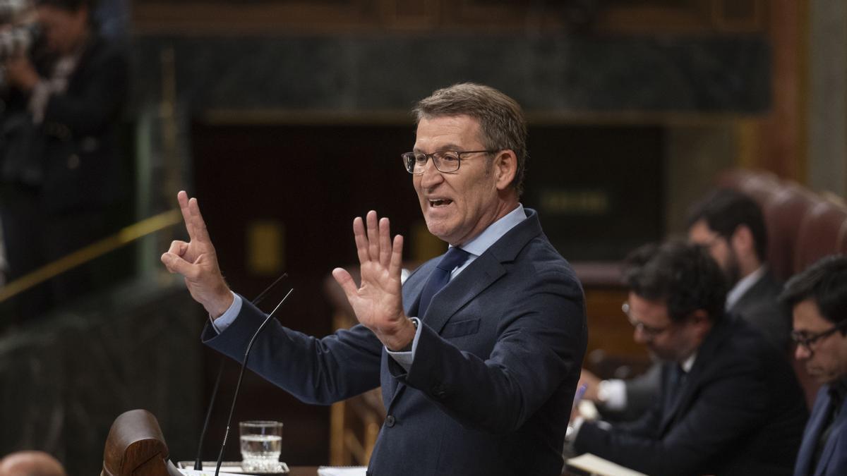 El líder del PP, Alberto Núñez Feijóo, interviene en el debate de la toma en consideración de la proposición de ley del PSOE de amnistía.