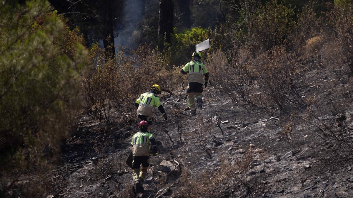 Bomberos trabajan en el incendio de Niebla