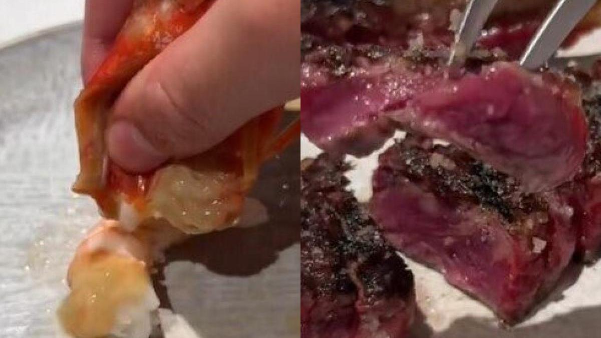 Gambas de Palamós y chuleta del Asador Etxebarri.