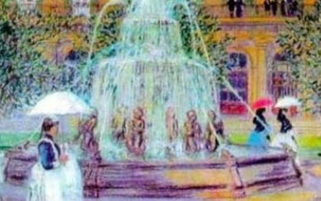 Cuadro de M. Losada, donde se recoge la fuente original en la Plaza Nueva, a finales del siglo XIX. Cuadro de M. Losada, donde se recoge la fuente original en la Plaza Nueva, a finales del siglo XIX.