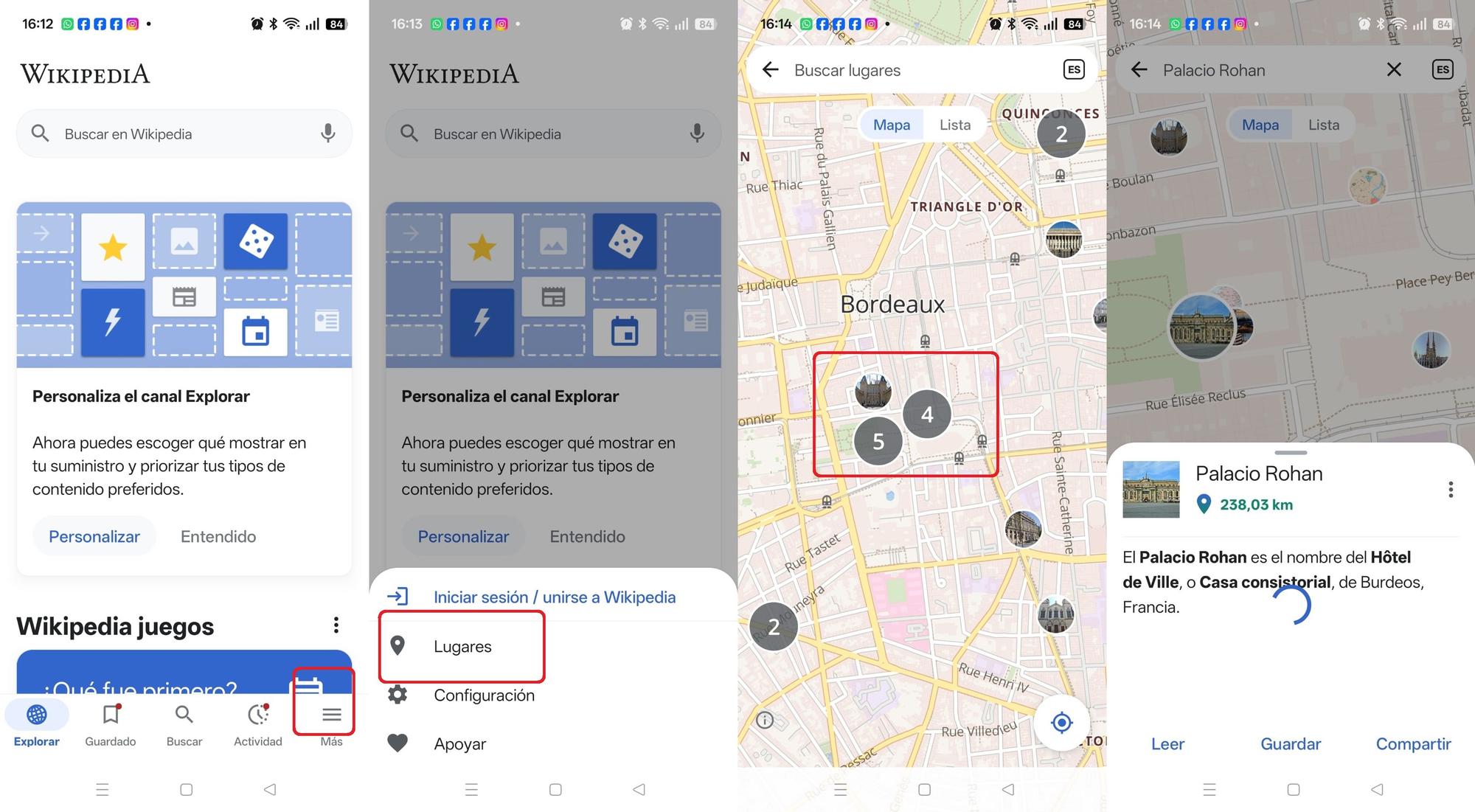 Combo con los pasos para poder usar el mapa de Wikipedia desde la app descargada en el móvil.