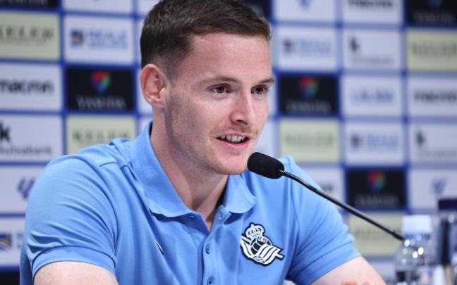 Sergio Gómez, durante la rueda de prensa en Zubieta. / R.S.