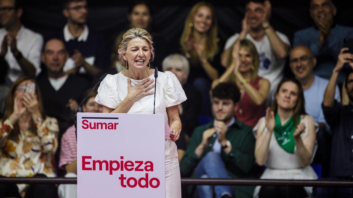 Yolanda Díaz durante la presentación de su candidatura.