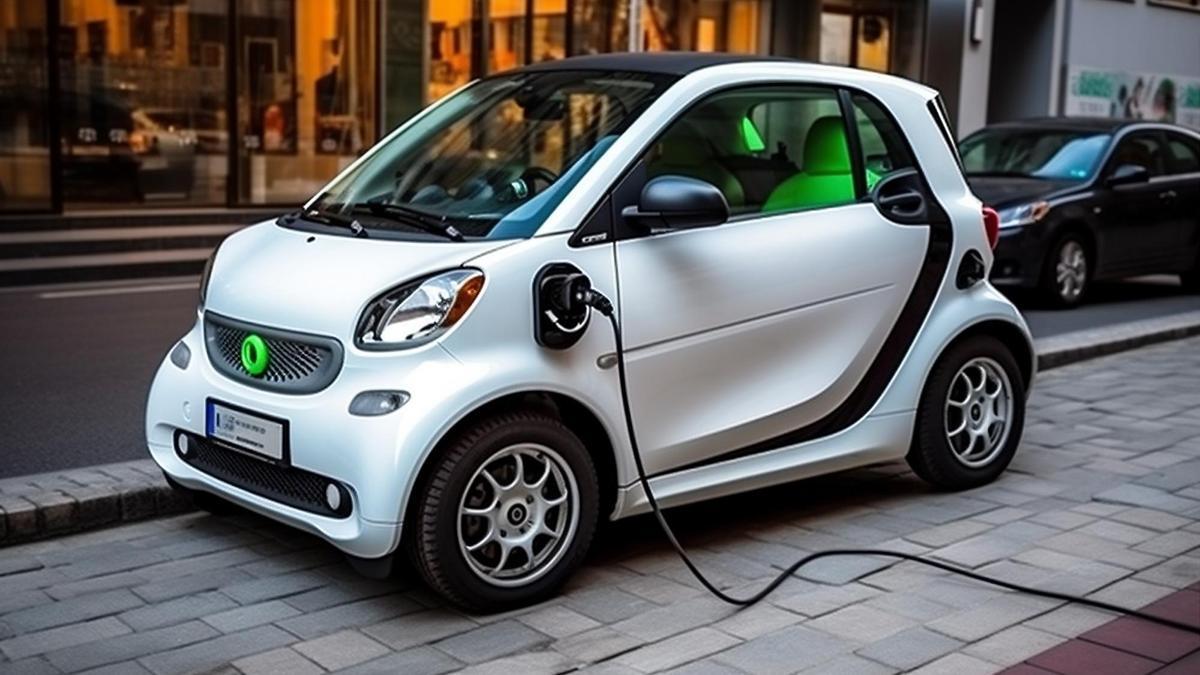 Un coche eléctrico recarga sus baterías en la calle.