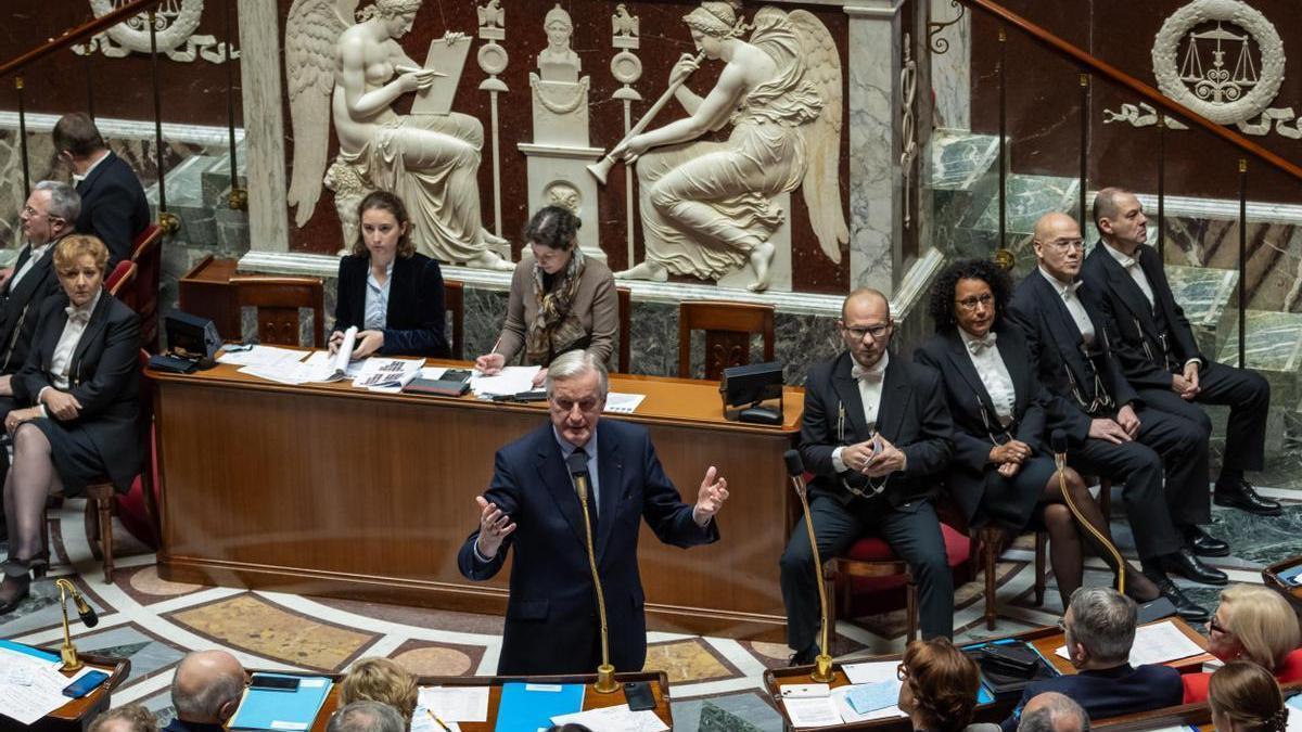 El primer ministro, Michel Barnier, este martes en la Asamblea Nacional fracnesa.