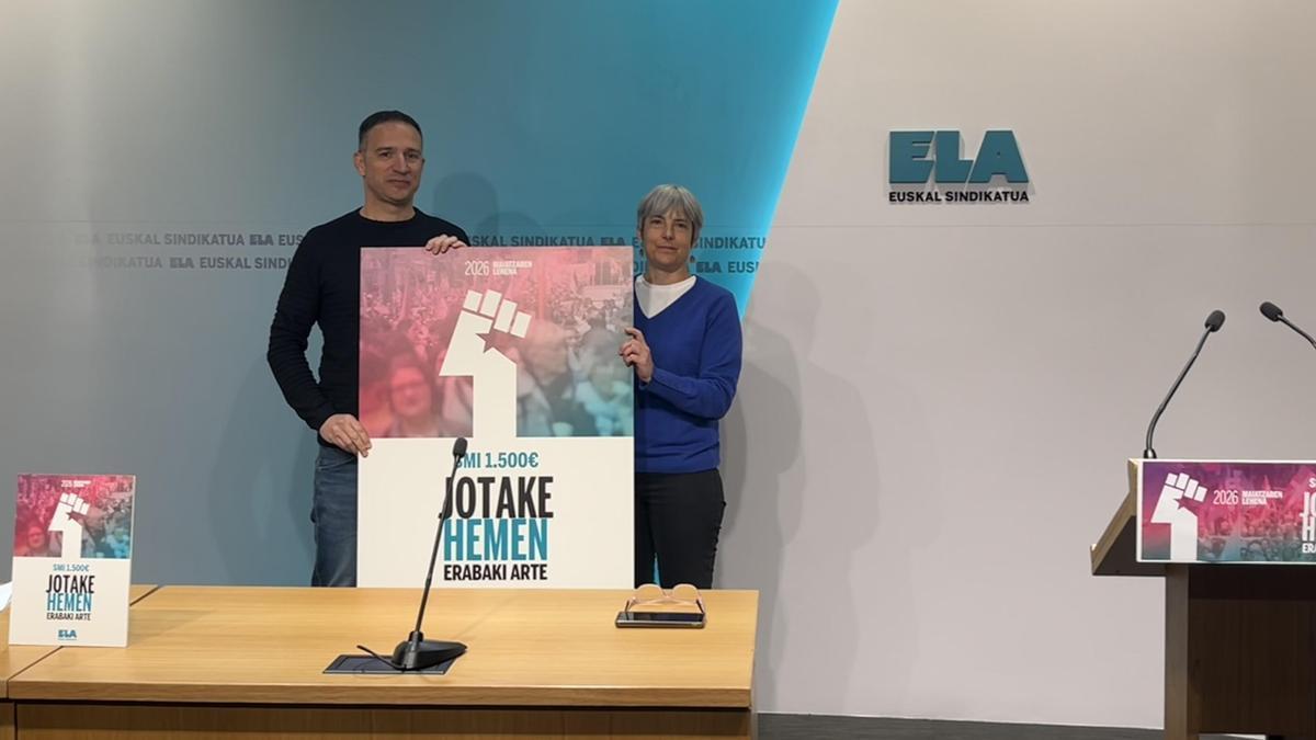 El secretario general de ELA, Mitxel Lakuntza, y la secretaria general adjunta, Amaia Muñoa