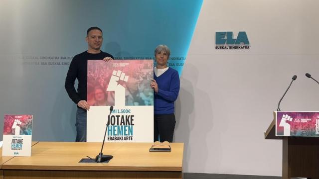 El secretario general de ELA, Mitxel Lakuntza, y la secretaria general adjunta, Amaia Muñoa