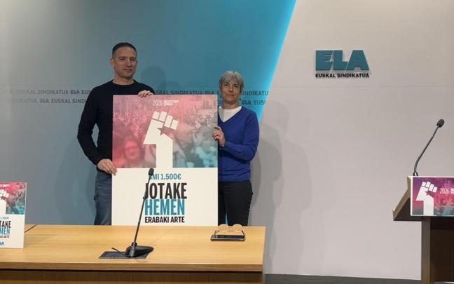 El secretario general de ELA, Mitxel Lakuntza, y la secretaria general adjunta, Amaia Muñoa