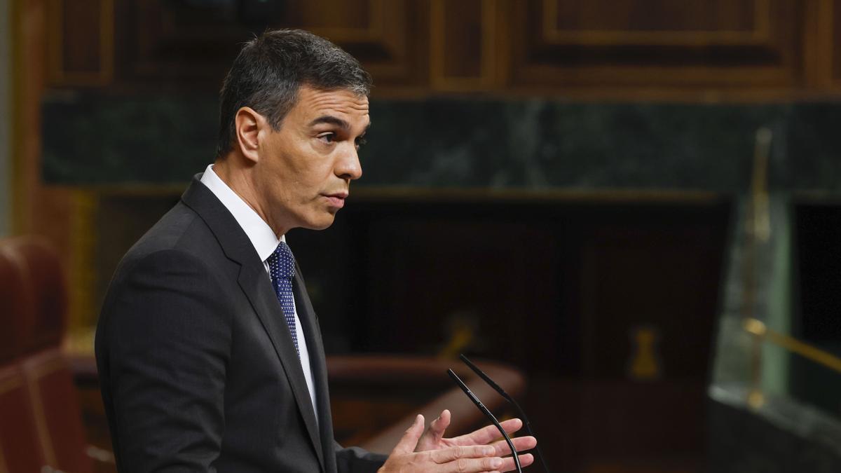 El presidente español, Pedro Sánchez, durante su comparecencia en el Congreso.