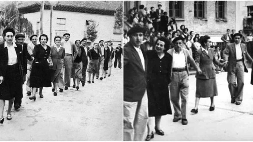 Las dos imágenes de la representación de Zigor-dantza en 1948.