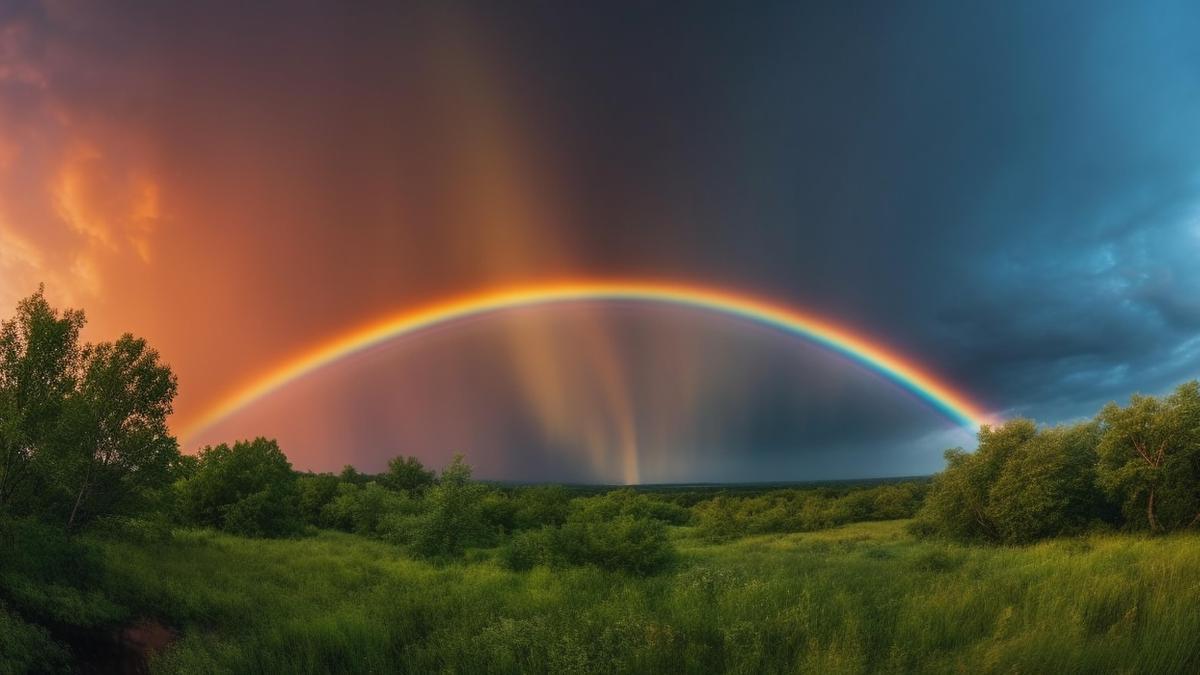 Un brillante arcoíris se ha formado delante de una tormenta.