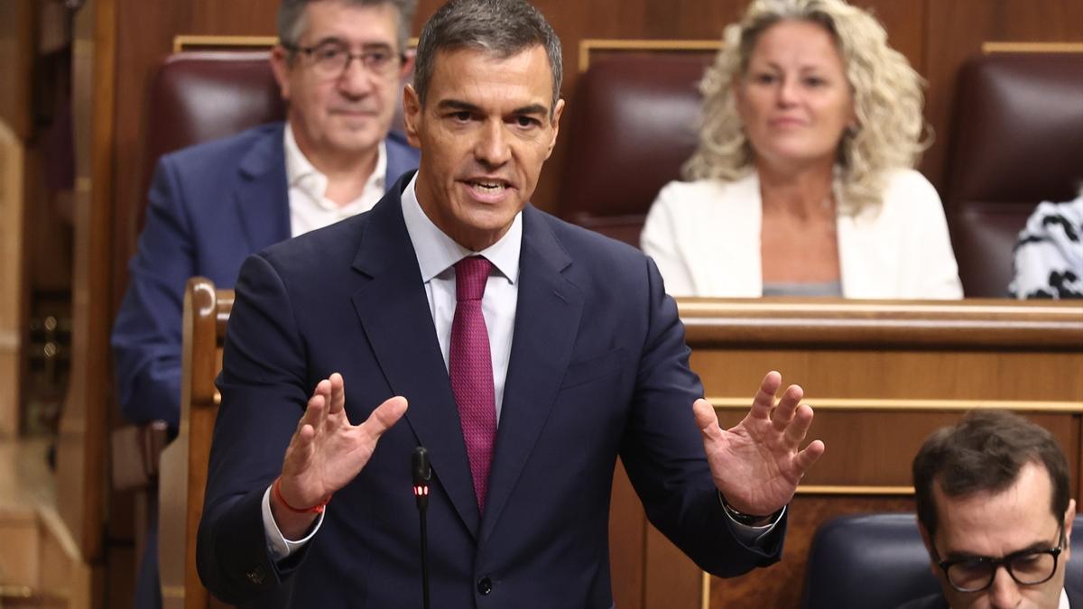 El presidente del Gobierno, Pedro Sánchez, interviene durante una sesión plenaria en el Congreso de los Diputados, a 9 de septiembre de 2026.