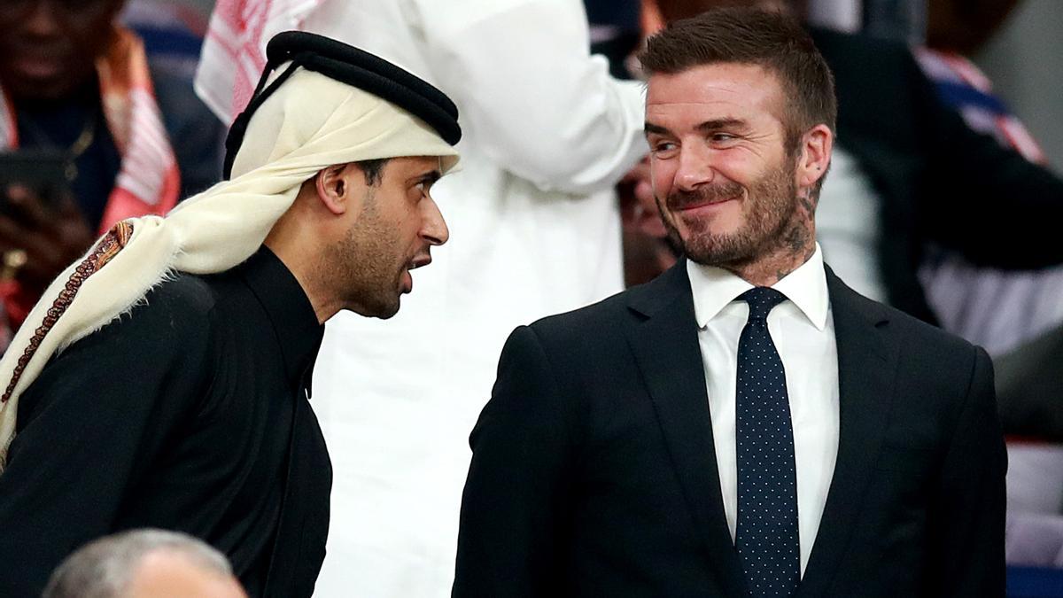 Nasser al-Khelaifi, propietario del PSG, y David Beckham, dueño del Inter Miami..