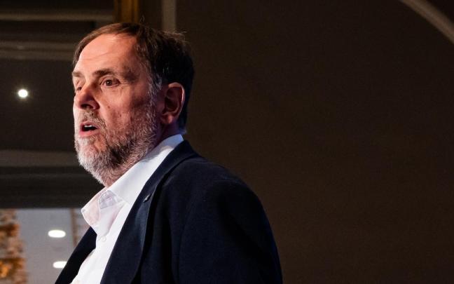El presidente de ERC, Oriol Junqueras, durante la celebración de un desayuno informativo.