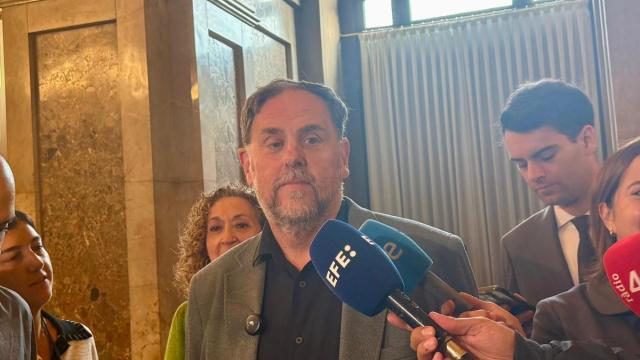 El líder de ERC, Oriol Junqueras, en declaraciones en el Parlament.