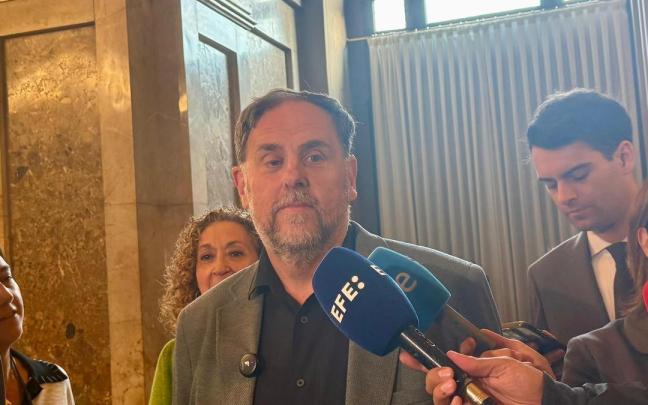 El líder de ERC, Oriol Junqueras, en declaraciones en el Parlament.